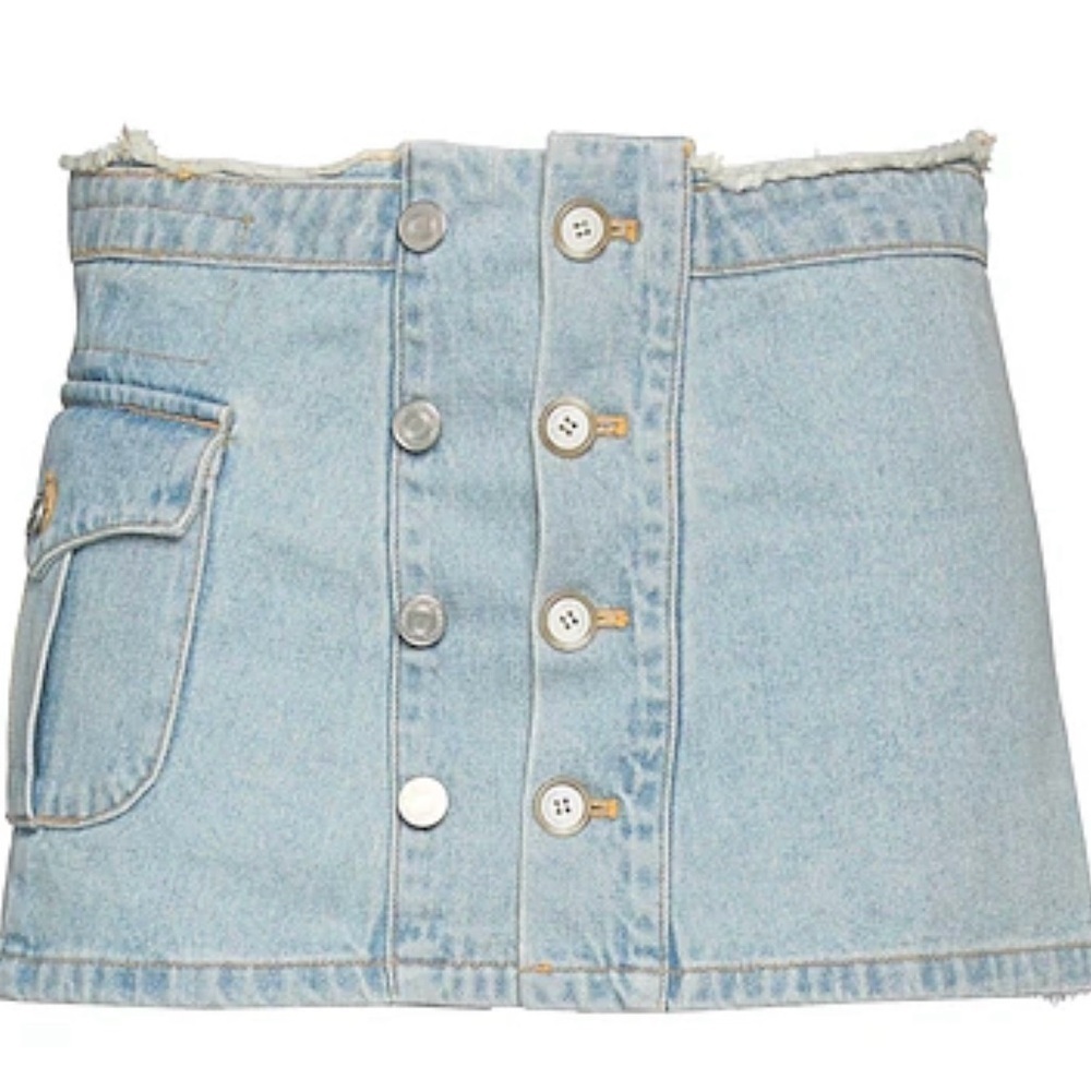 NWT Andersson Bell Skirt Size 26 XS-Small Blue Apron Pleated Denim Mini Skirt - Picture 3 of 13